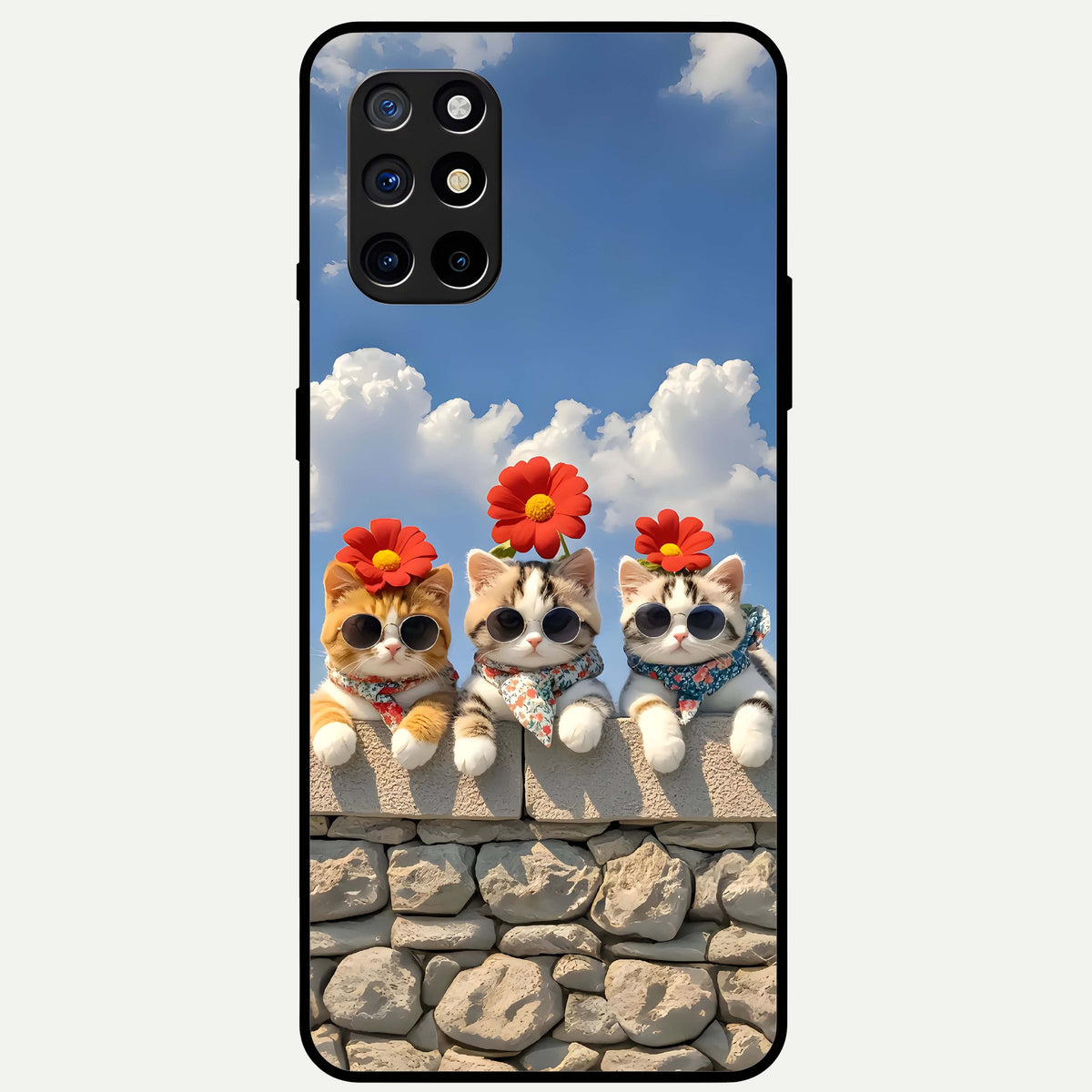  Floral Kitty Squad Glass Case For OnePlus 8T back cover – full design glossy printed glass finish