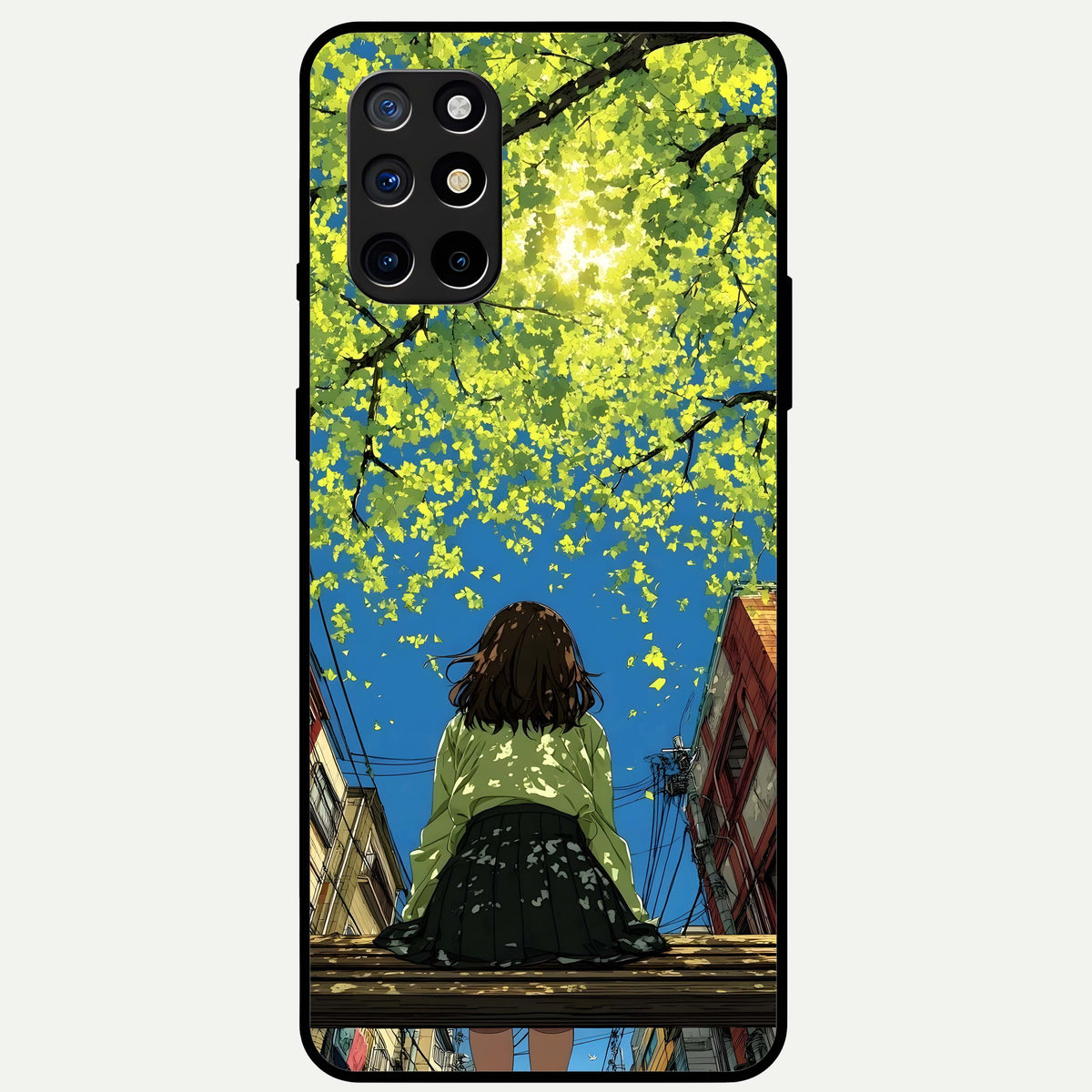  Golden Leaves Glow Glass Case For OnePlus 8T back cover – full design glossy printed glass finish