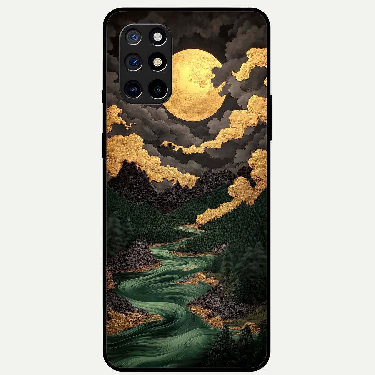  Golden River Moon Glass Case For OnePlus 8T back cover – full design glossy printed glass finish