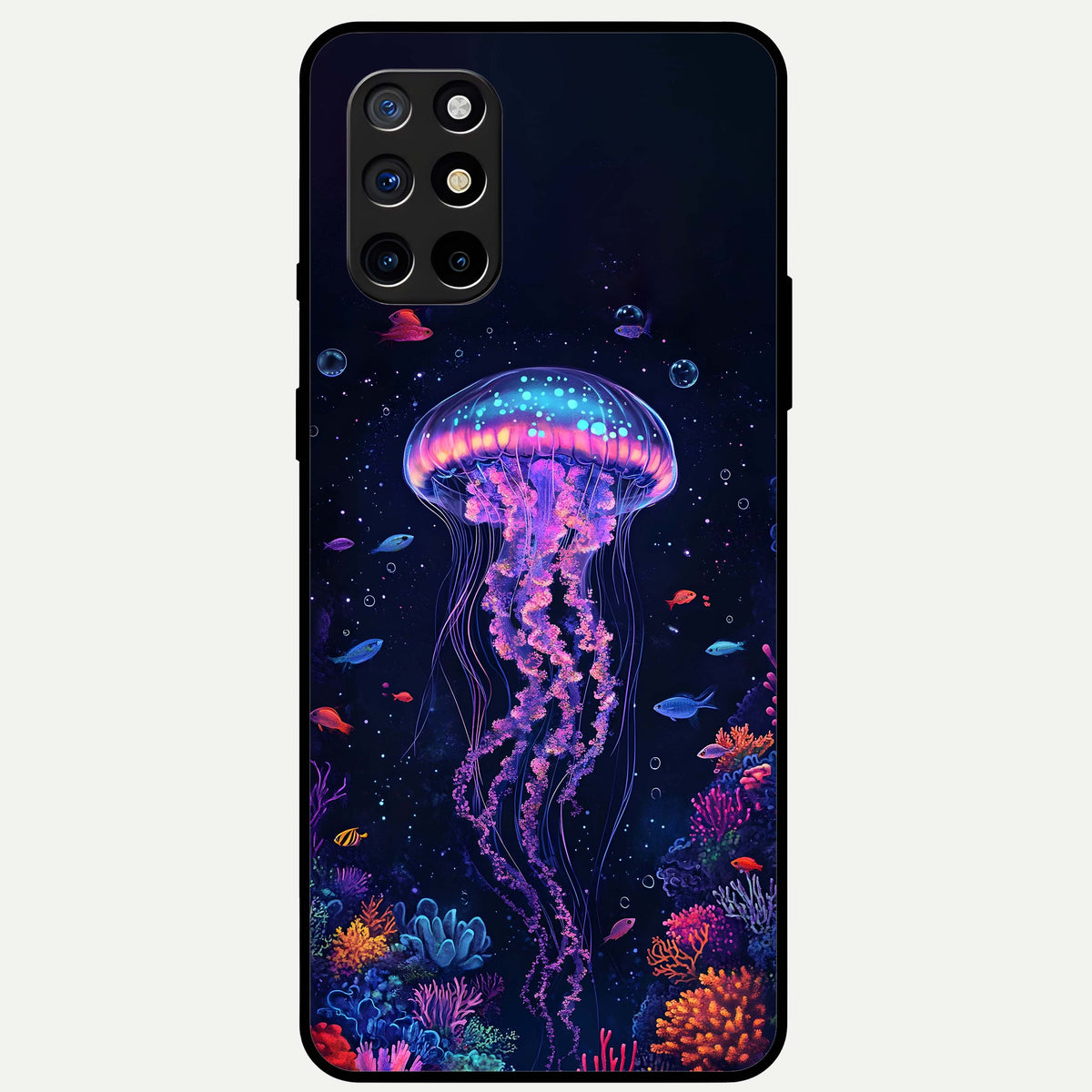  Neon Jellyfish Glass Case For OnePlus 8T back cover – full design glossy printed glass finish