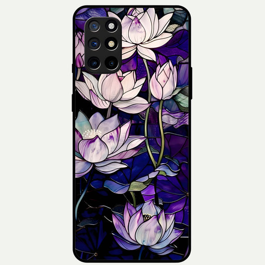  Purple Lotus Pattern Glass Case For OnePlus 8T back cover – full design glossy printed glass finish