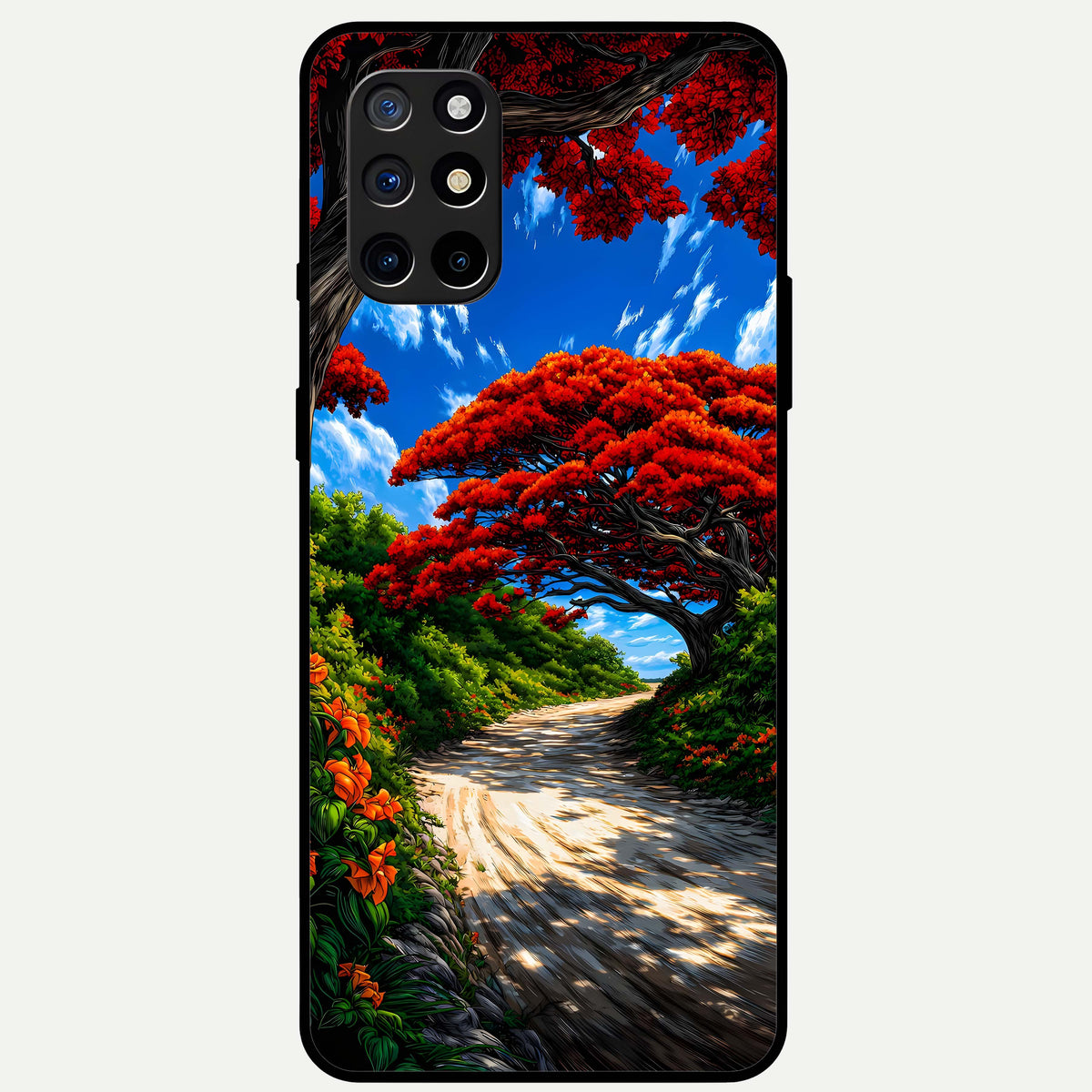  Red Trees Pathway Glass Case For OnePlus 8T back cover – full design glossy printed glass finish
