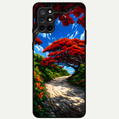  Red Trees Pathway Glass Case For OnePlus 8T back cover – full design glossy printed glass finish