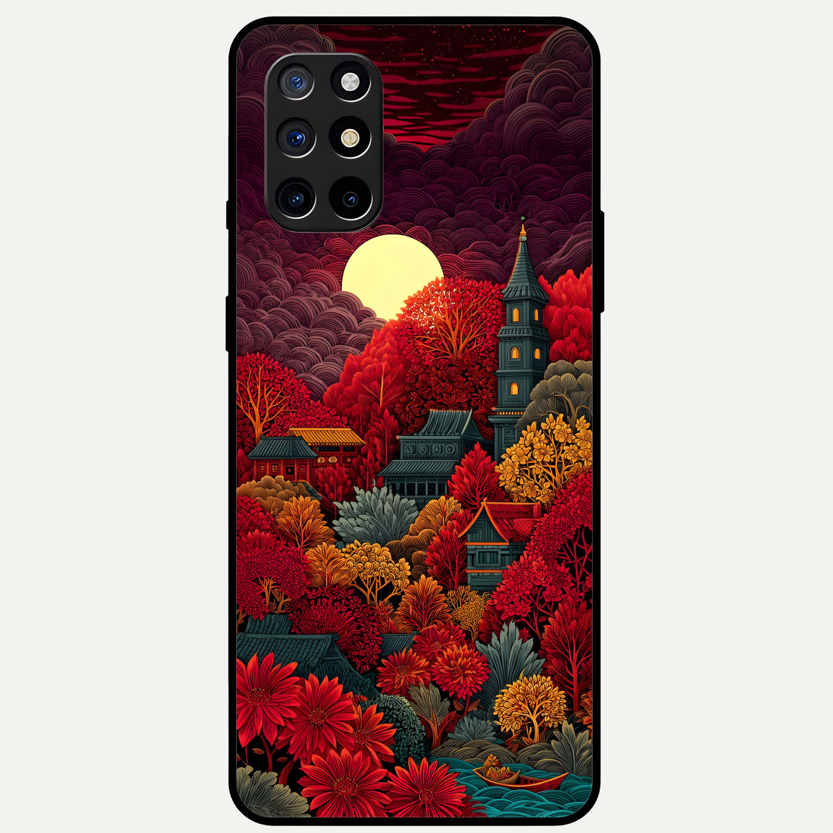  Scarlet Autumn Temple Glass Case For OnePlus 8T back cover – full design glossy printed glass finish