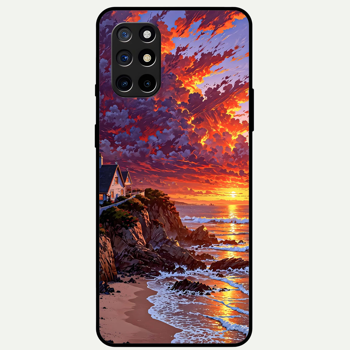  Sunset House By Sea Glass Case For OnePlus 8T back cover – full design glossy printed glass finish