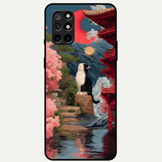  Temple Cat Scenery Glass Case For OnePlus 8T back cover – full design glossy printed glass finish