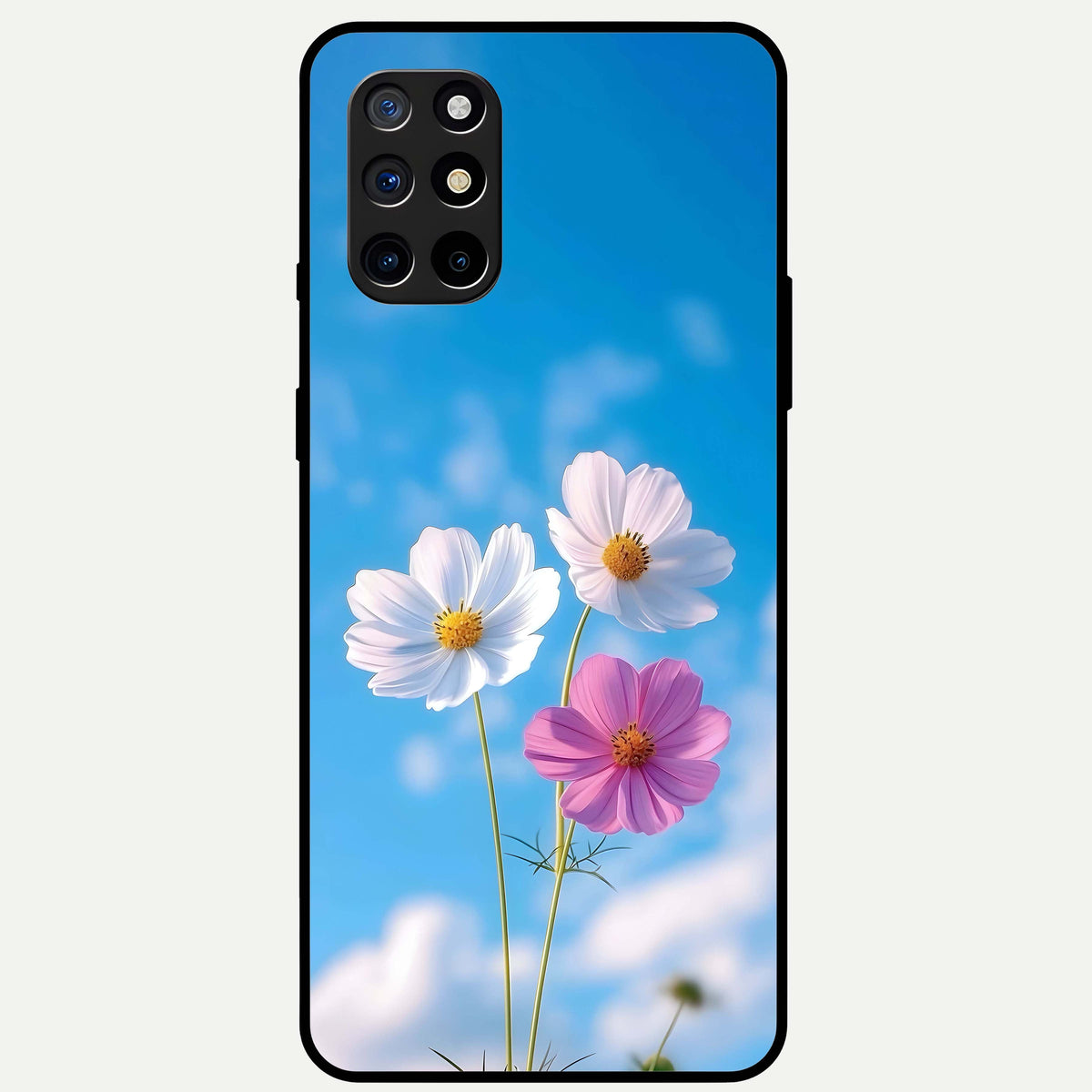  Tripple Flowers With Sky Glass Case For OnePlus 8T back cover – full design glossy printed glass finish