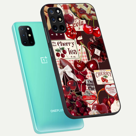  Aesthetic Cherry Tea phone case For OnePlus 8T showing premium glass back cover with detailed artwork