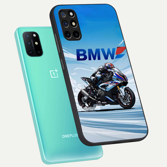  BMW Power Drift phone case For OnePlus 8T showing premium glass back cover with detailed artwork