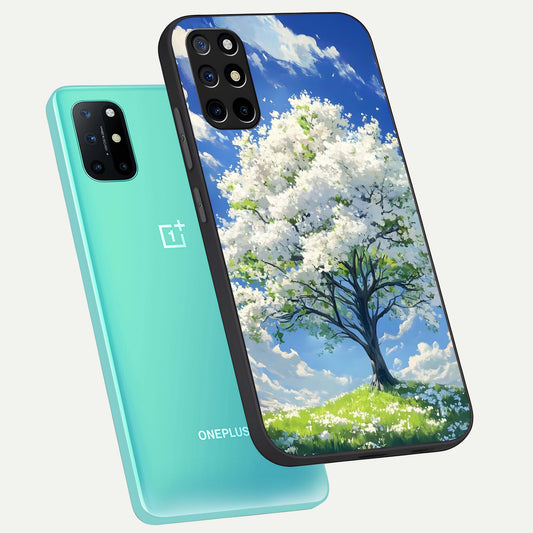  Blossom Sky Serenity phone case For OnePlus 8T showing premium glass back cover with detailed artwork