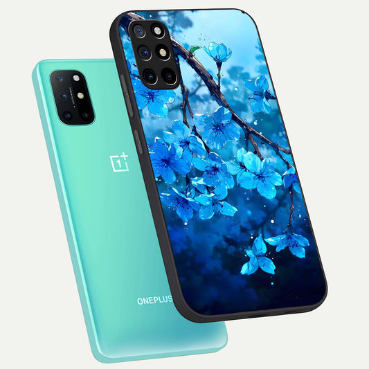  Blue Blossoms Branch phone case For OnePlus 8T showing premium glass back cover with detailed artwork