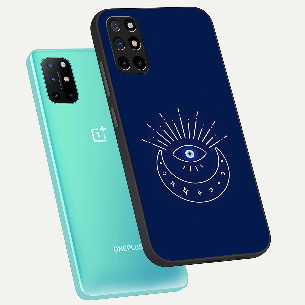  Blue Evil Eye phone case For OnePlus 8T showing premium glass back cover with detailed artwork