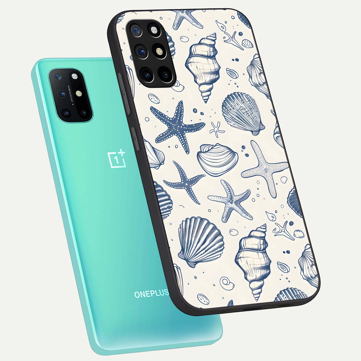  Blue Ocean Outline phone case For OnePlus 8T showing premium glass back cover with detailed artwork