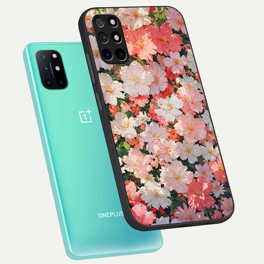  Blush Bloom Field phone case For OnePlus 8T showing premium glass back cover with detailed artwork