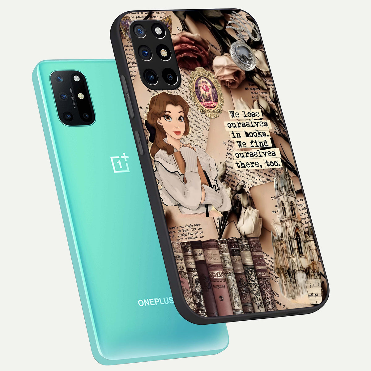  Bookish Dream World phone case For OnePlus 8T showing premium glass back cover with detailed artwork