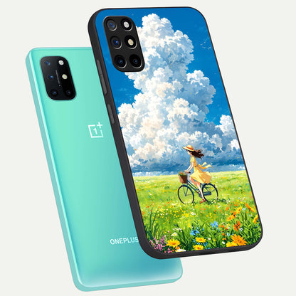  Breezy Meadow Ride phone case For OnePlus 8T showing premium glass back cover with detailed artwork
