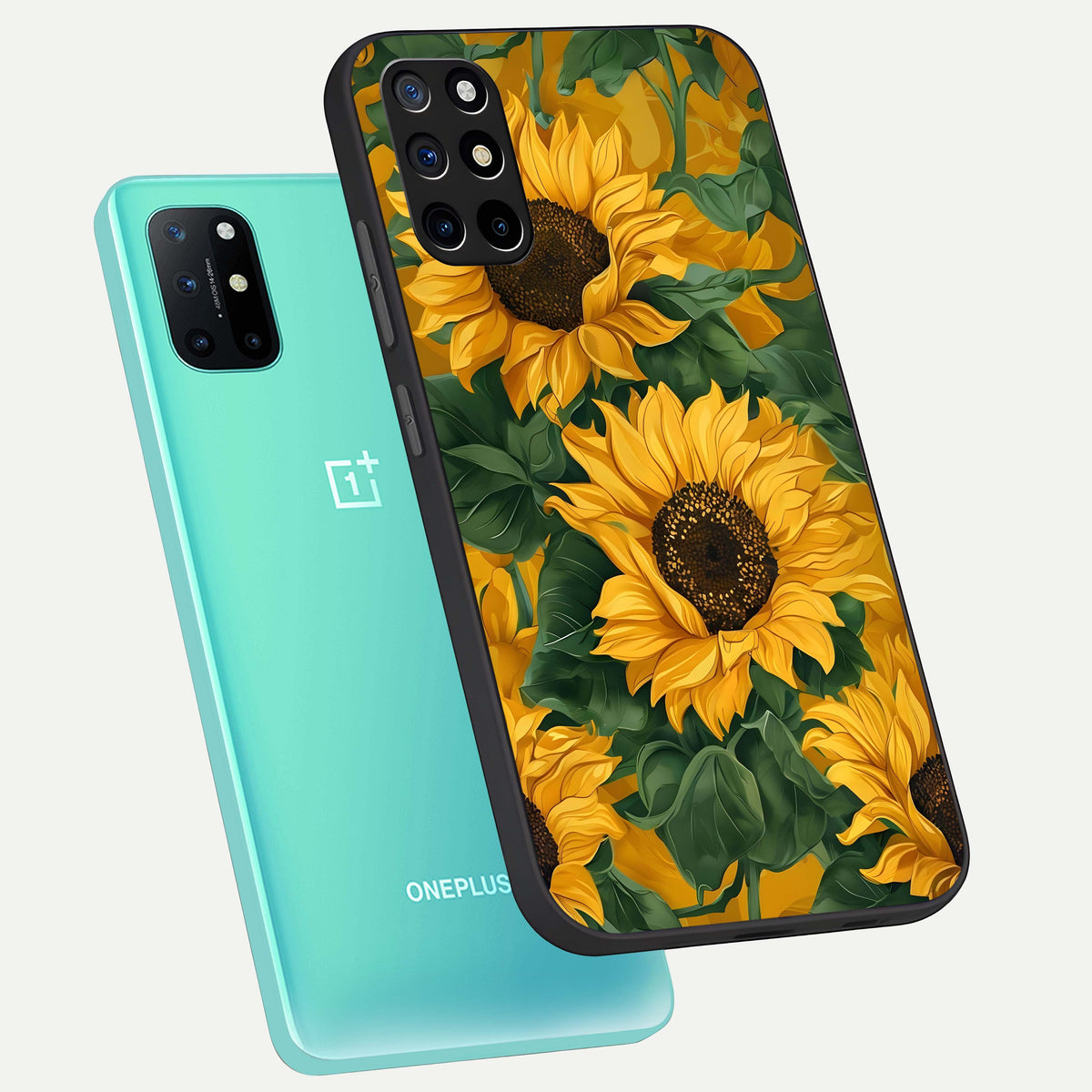  Bright Sunflower Bloom phone case For OnePlus 8T showing premium glass back cover with detailed artwork