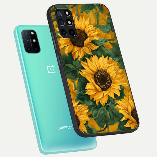  Bright Sunflower Bloom phone case For OnePlus 8T showing premium glass back cover with detailed artwork