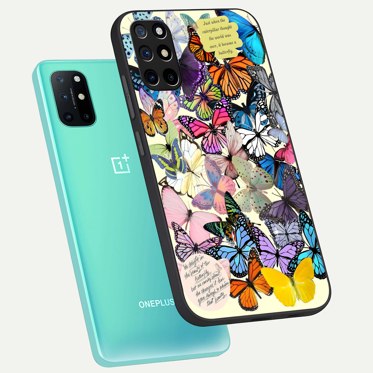  Butterflies Petal Dream phone case For OnePlus 8T showing premium glass back cover with detailed artwork