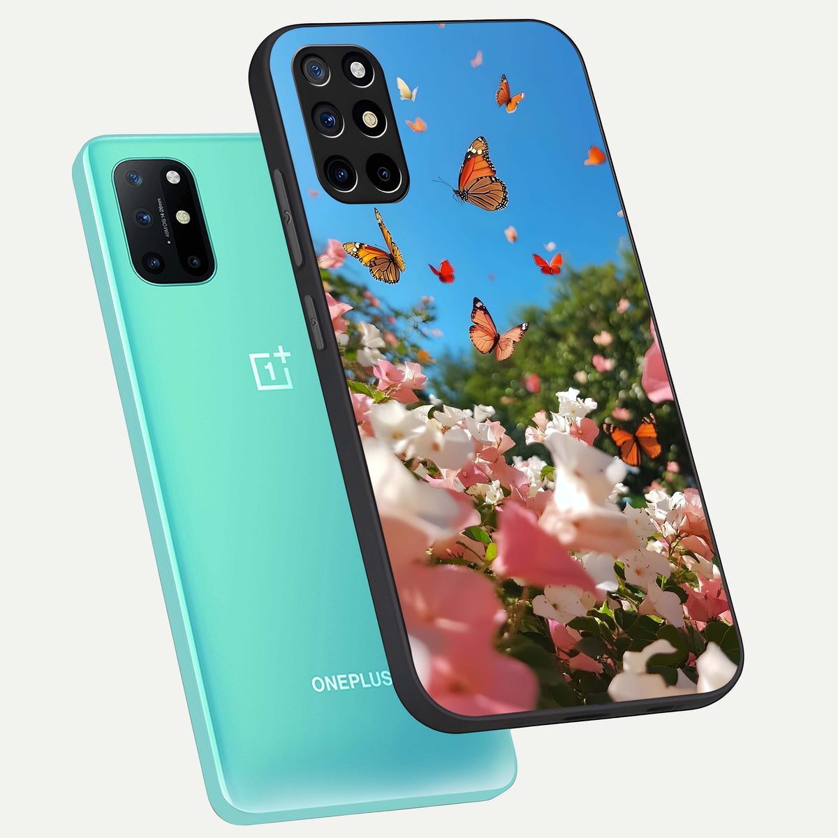  Butterflies In Bloom Sky phone case For OnePlus 8T showing premium glass back cover with detailed artwork
