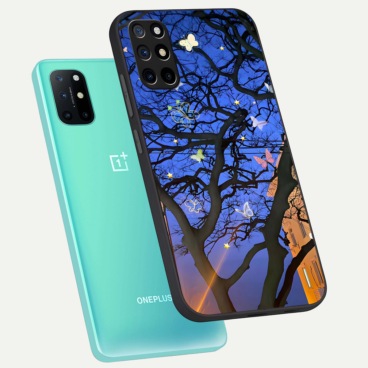  Butterfly Night Magic phone case For OnePlus 8T showing premium glass back cover with detailed artwork