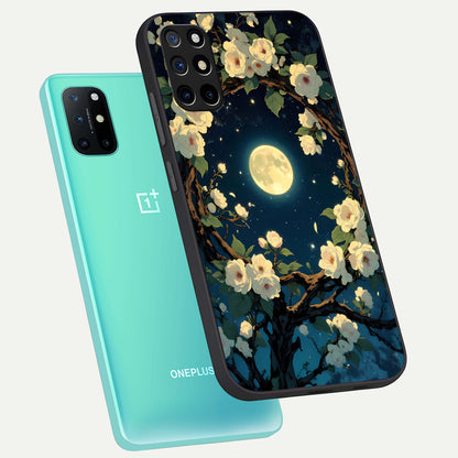  Celestial Moon And Flower phone case For OnePlus 8T showing premium glass back cover with detailed artwork