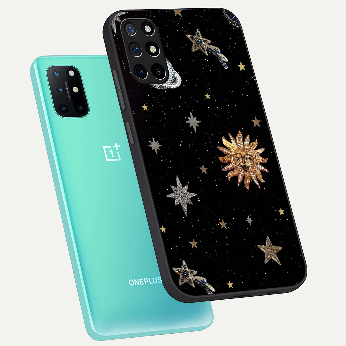  Celestial Moon With Stars phone case For OnePlus 8T showing premium glass back cover with detailed artwork