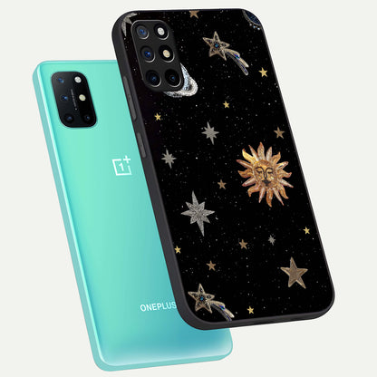  Celestial Moon With Stars phone case For OnePlus 8T showing premium glass back cover with detailed artwork