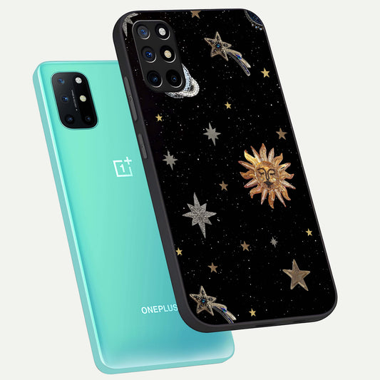  Celestial Moon With Stars phone case For OnePlus 8T showing premium glass back cover with detailed artwork
