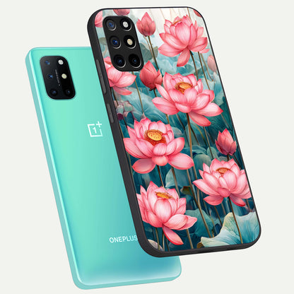  Celestial Pink Lotus phone case For OnePlus 8T showing premium glass back cover with detailed artwork