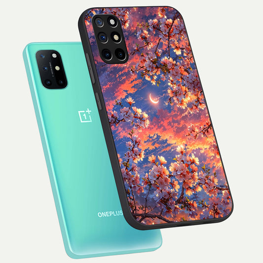  Celestial Sakura Sunset phone case For OnePlus 8T showing premium glass back cover with detailed artwork