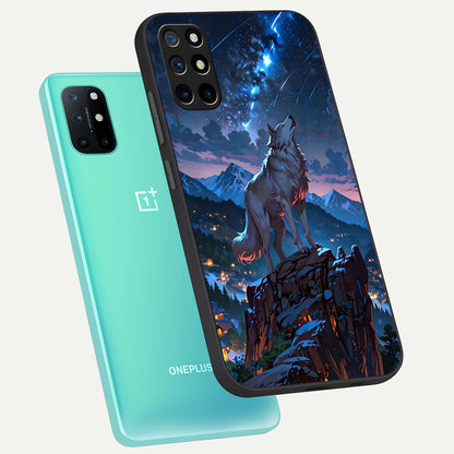  Celestial Wolf Howl phone case For OnePlus 8T showing premium glass back cover with detailed artwork