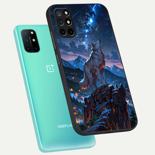  Celestial Wolf Howl phone case For OnePlus 8T showing premium glass back cover with detailed artwork