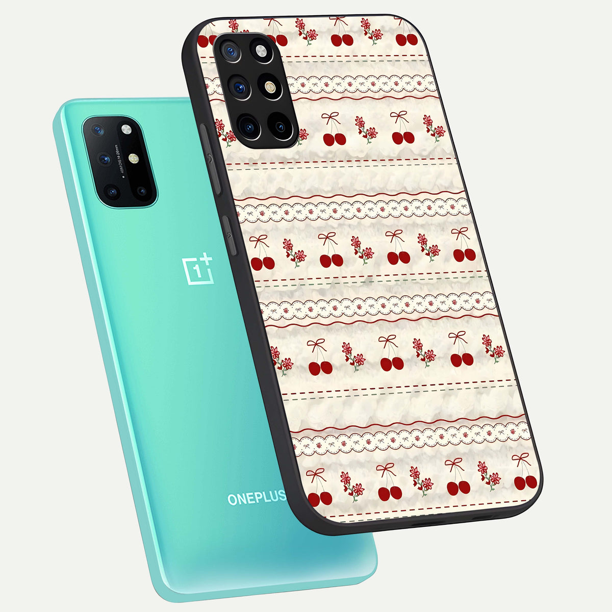  Cherry Bloom Charm phone case For OnePlus 8T showing premium glass back cover with detailed artwork