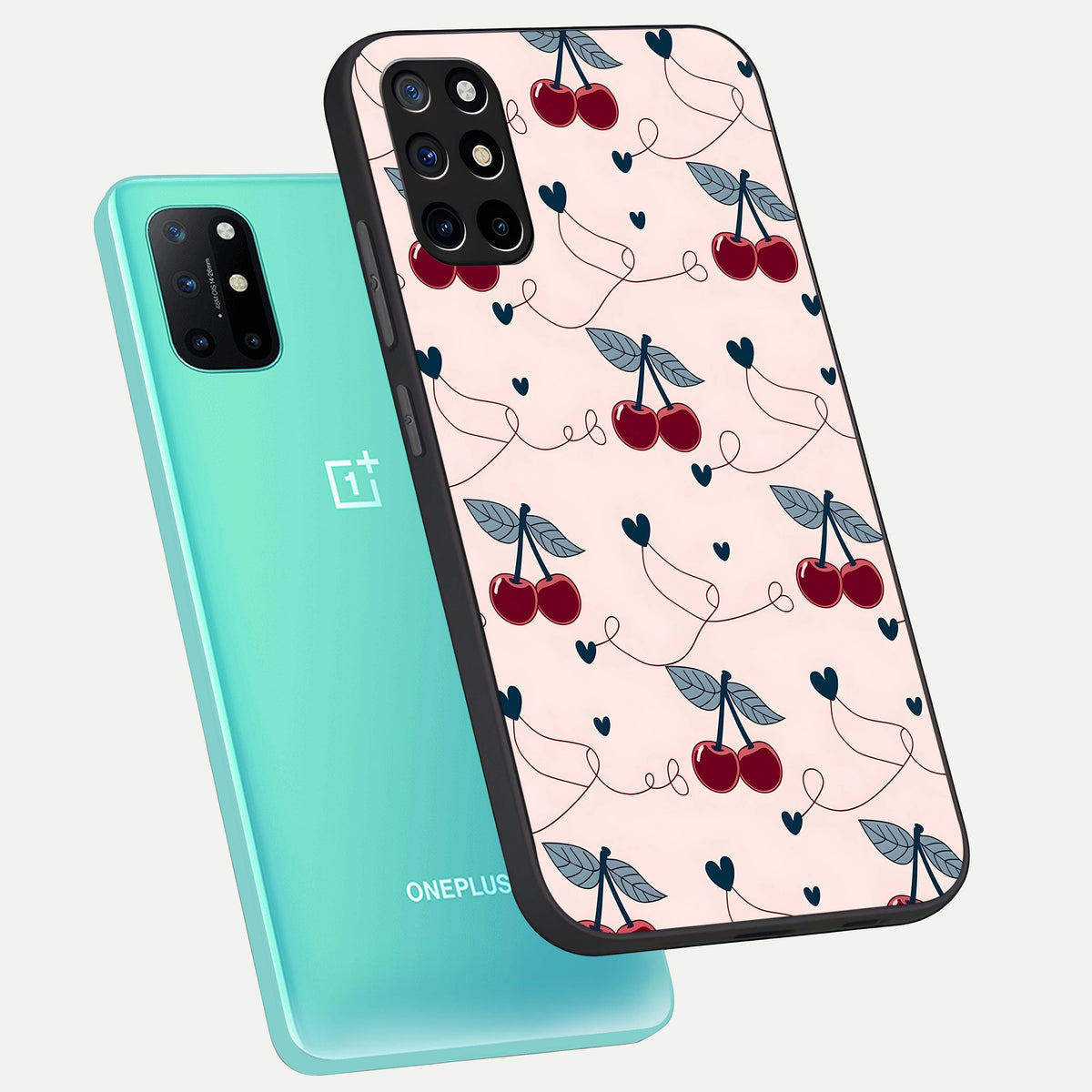  Cherry Heart Line phone case For OnePlus 8T showing premium glass back cover with detailed artwork