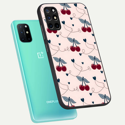 Cherry Heart Line phone case For OnePlus 8T showing premium glass back cover with detailed artwork
