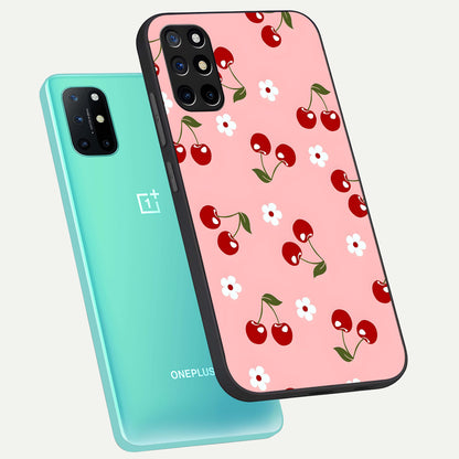 Cherry Love Mood phone case For OnePlus 8T showing premium glass back cover with detailed artwork