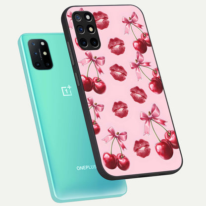  Cherry With Lips phone case For OnePlus 8T showing premium glass back cover with detailed artwork