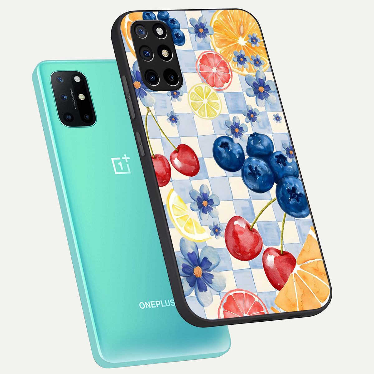  Citrus Bloom Joy phone case For OnePlus 8T showing premium glass back cover with detailed artwork