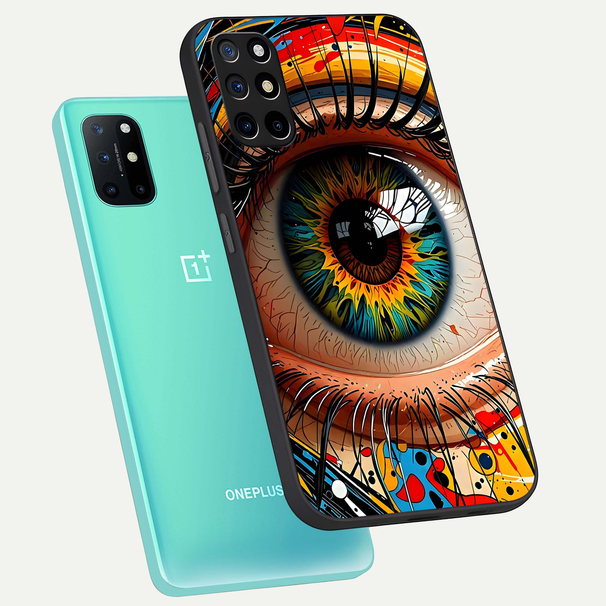  Colorful Eye phone case For OnePlus 8T showing premium glass back cover with detailed artwork