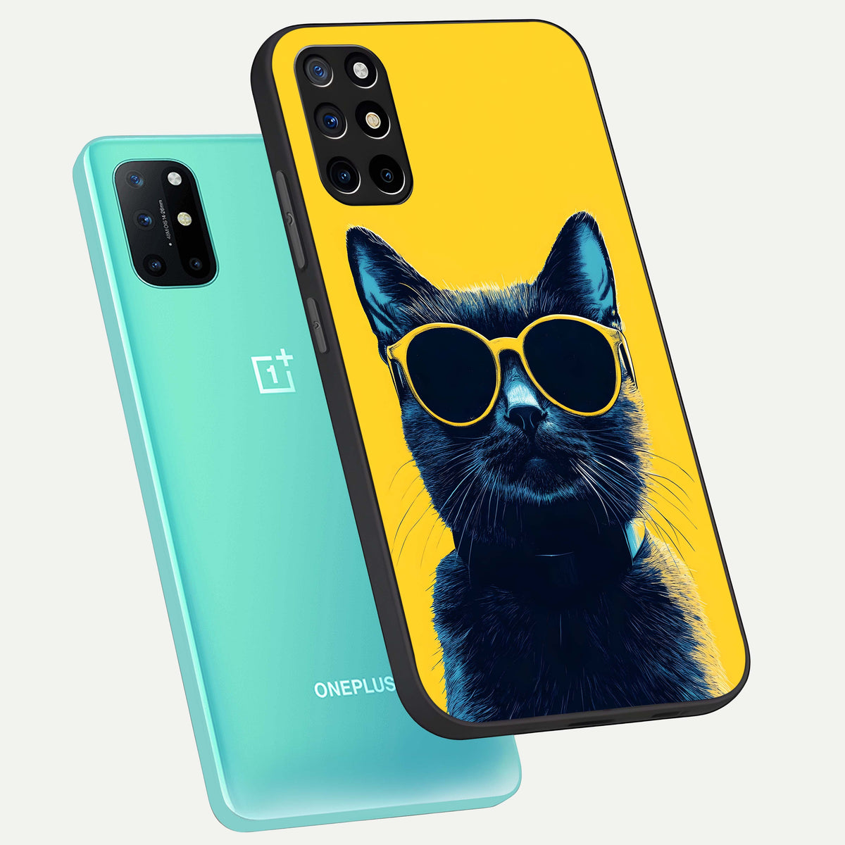  Cool Cat Vibes phone case For OnePlus 8T showing premium glass back cover with detailed artwork