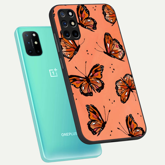  Coral Wing Butterfly phone case For OnePlus 8T showing premium glass back cover with detailed artwork