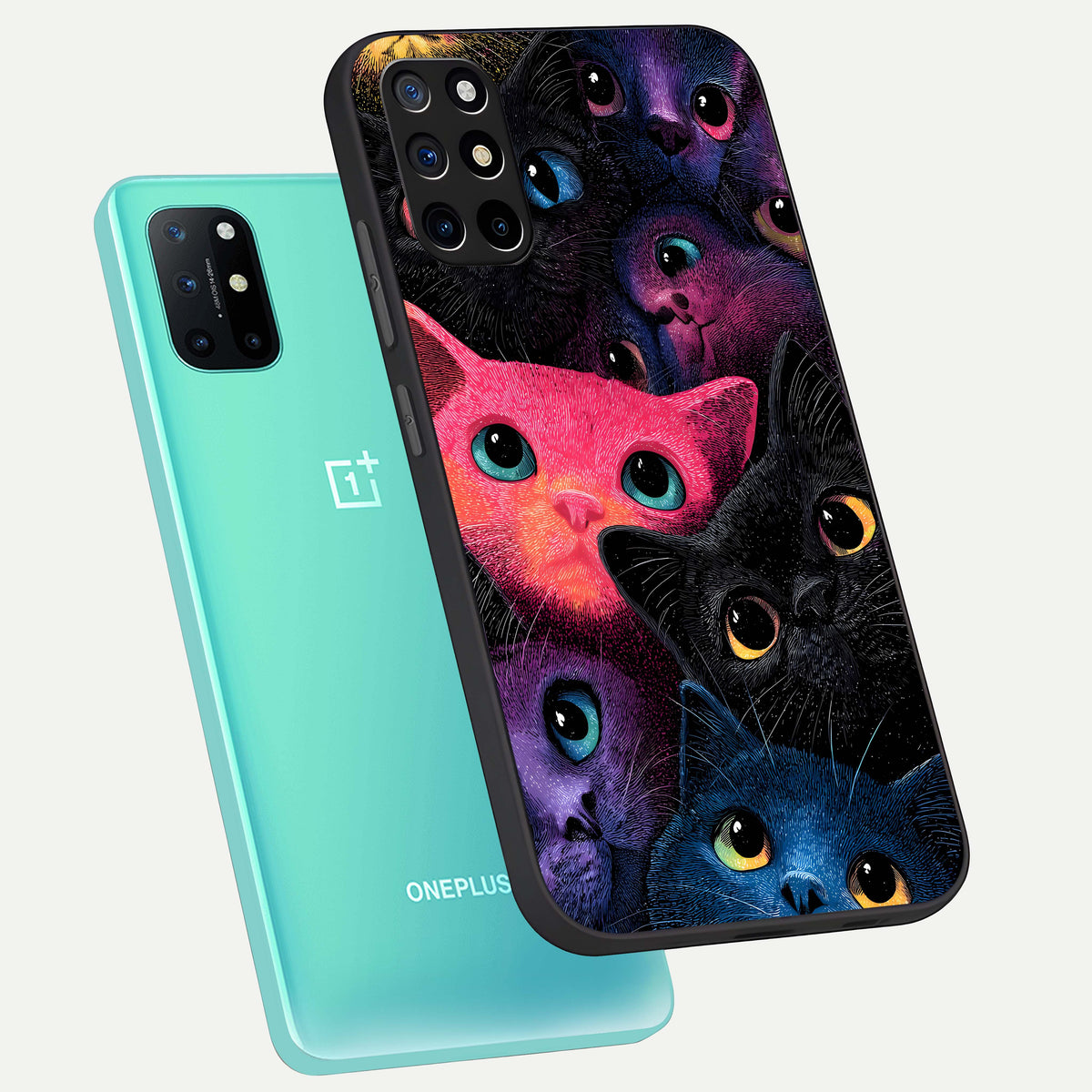  Cosmic Cats Dreams phone case For OnePlus 8T showing premium glass back cover with detailed artwork