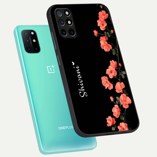  Crimson Bloom Grace Custom Name phone case For OnePlus 8T showing premium glass back cover with detailed artwork
