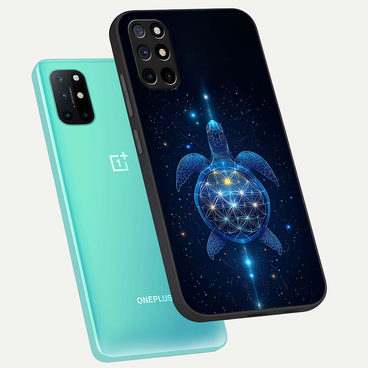  Crimson Blue Turtle phone case For OnePlus 8T showing premium glass back cover with detailed artwork