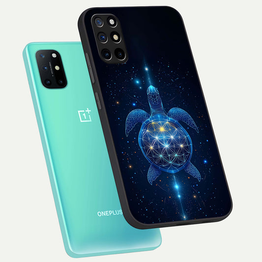  Crimson Blue Turtle phone case For OnePlus 8T showing premium glass back cover with detailed artwork