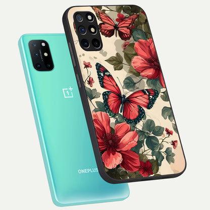  Crimson Butterfly Garden phone case For OnePlus 8T showing premium glass back cover with detailed artwork