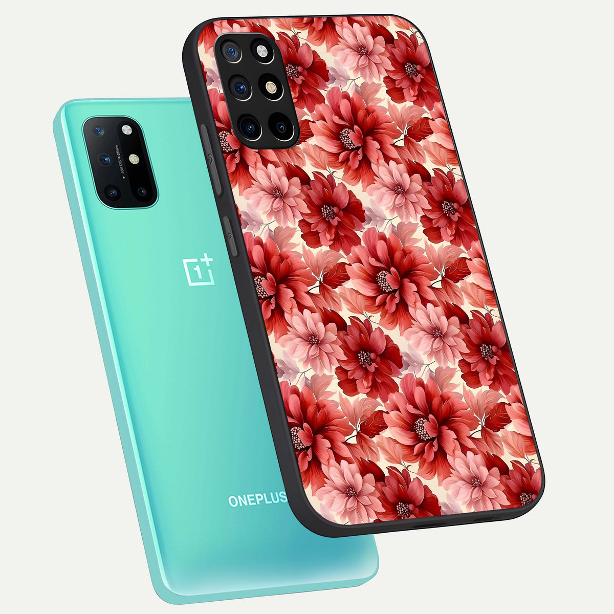  Crimson Love Petals phone case For OnePlus 8T showing premium glass back cover with detailed artwork