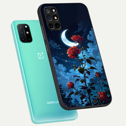  Crimson Rose Moon phone case For OnePlus 8T showing premium glass back cover with detailed artwork