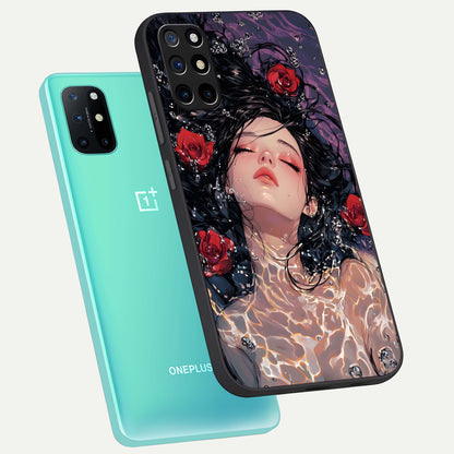  Crimson Rose Serenity phone case For OnePlus 8T showing premium glass back cover with detailed artwork